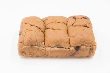 Japanese milk bread on white background, Loaf of bread on white background, White bread made from rye and wheat flour coarse grinding