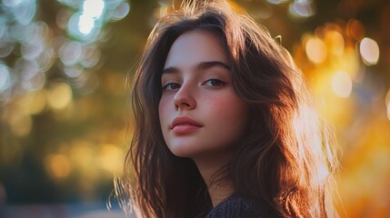 pretty woman portrait with vintage relax and happy optimistic  atmosphere at sunset rural countryside field or farmland