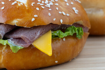 colse up of a beef hamburger 