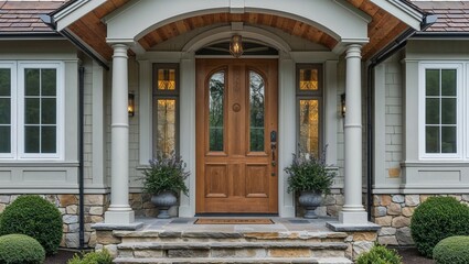 A vintage wooden door marks the ancient stone entrance of the historic house