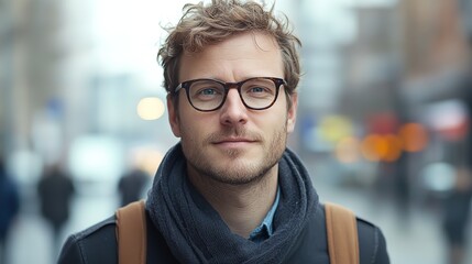 Fototapeta premium middle age man wearing eyeglasses at outdoor city street