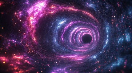 Cosmic wormhole, swirling nebula, space travel, background stars