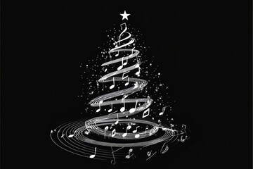 white musical notes spiraling down from top to bottom on the stave like a Christmas tree