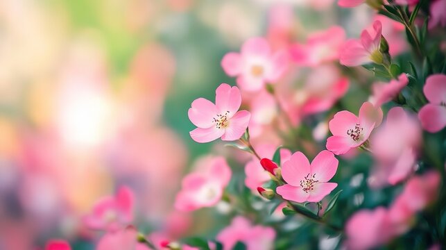 beautiful pink spirng wildflower blooming in nature field 