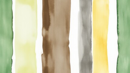 Naklejka premium watercolour green stripe brown and one stripe dusty yellow, white background