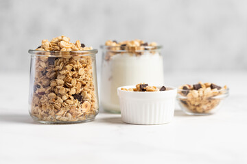 Granola with chocolate and nuts, breakfast