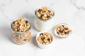 Granola with chocolate and nuts, breakfast