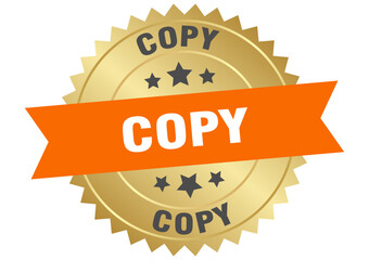 copy. copy round orange and gold label isolated on transparent background