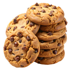 Stack of Chocolate Chip Cookies: A tempting stack of warm, golden-brown chocolate chip cookies, studded with generous chocolate chunks, promises a delightful treat.  