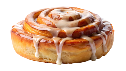 Sweet Cinnamon Roll: A freshly baked cinnamon roll with a generous swirl of sweet, glossy icing. The dough is golden brown and slightly puffed, creating a delicious and irresistible treat.  