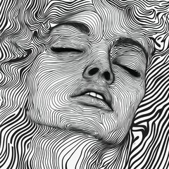 Beautifully Intricate Portrait of a Romantic Woman's Face Created from Flowing Lines and Curves, Capturing Elegance and Emotion. A Stunning Representation of a Woman's Face Crafted from Delicate Lines