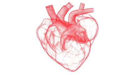 Close up of human heart and vessels on transparent background
