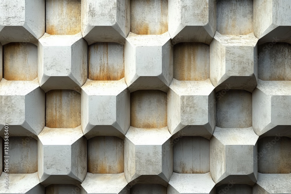 Aufkleber geometric concrete wall featuring hexagonal patterns with weathered texture and warm tones
