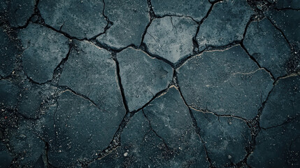 Obraz premium High Angle Shot of Broken Road Surface Featuring Deep Cracks and Weathered Texture