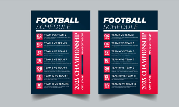 Football Schedule, Event Schedule layout design template with unique design style concept	