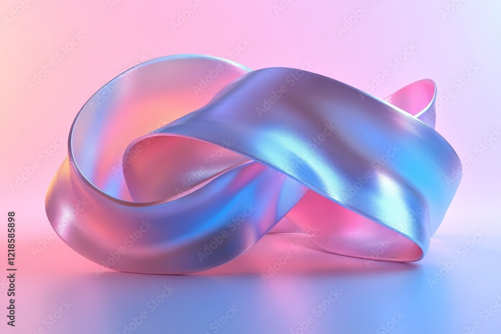 Poster colorful twisted ribbon with a glossy finish against a soft pastel background in a studio setting