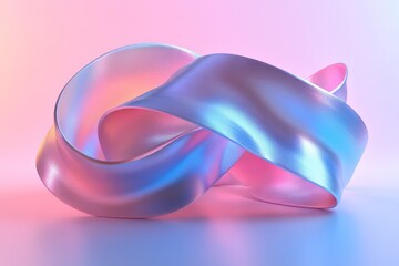 Obraz premium Colorful twisted ribbon with a glossy finish against a soft pastel background in a studio setting