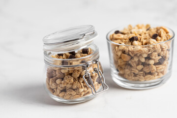 Granola with chocolate and nuts, breakfast