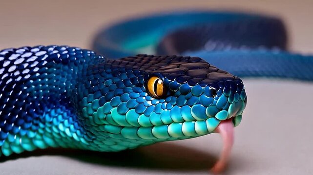 Blue viper snake closeup face 4K footage.
