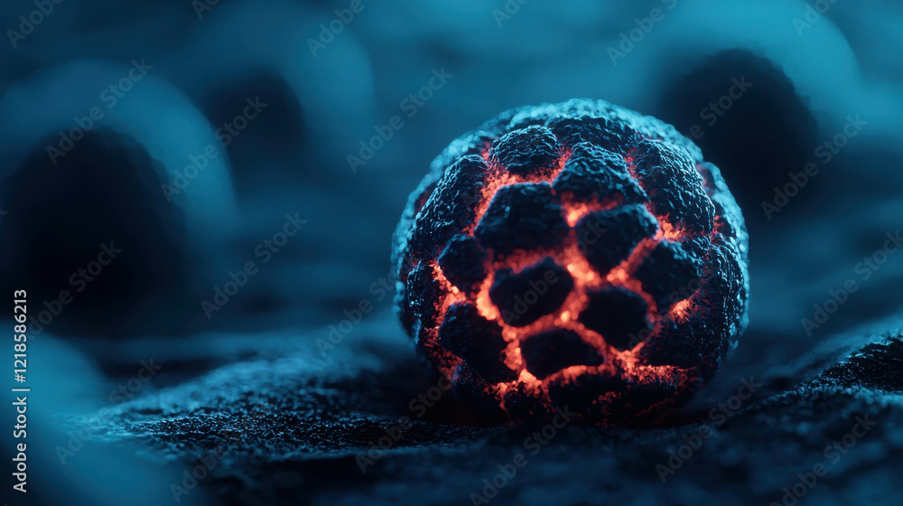 Poster detailed macro image of virus particle neutralized by advanced techniques and systems