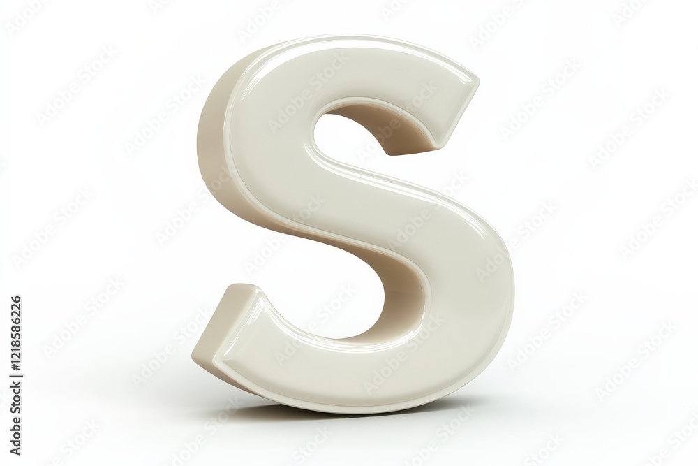 Poster sculptural representation of a three-dimensional letter s showcasing smooth curves and a glossy fini