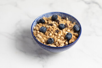 Granola with chocolate and nuts, breakfast