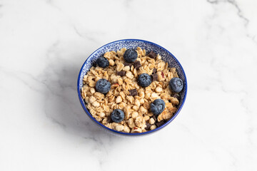 Granola with chocolate and nuts, breakfast