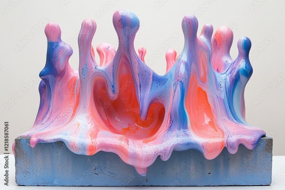 Poster colorful abstract sculpture depicting flowing forms with vibrant hues and smooth textures displayed 