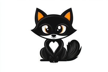 Obraz premium Cute black cartoon fox with orange eyes
