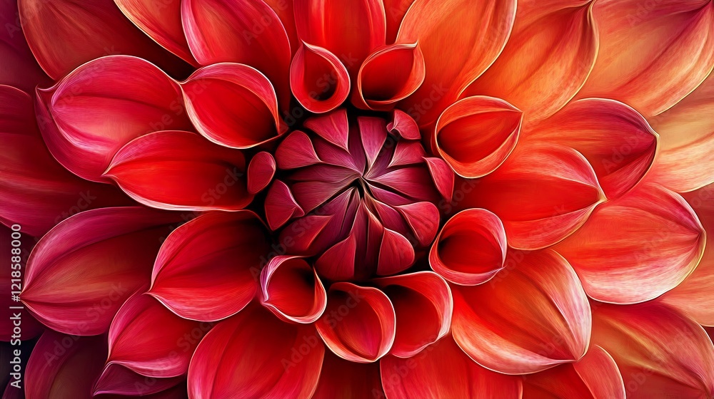 Canvas Prints Close-up of a vibrant red dahlia flower, showcasing intricate petal details and rich color variations.