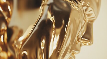 Golden Abstract Sculpture Head Detail Close Up