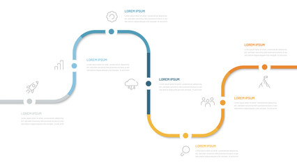 Seven-step horizontal timeline. A diagram for displaying the steps to achieve a goal. A diagram for a website, presentation, or booklet. Modern infographics with dates