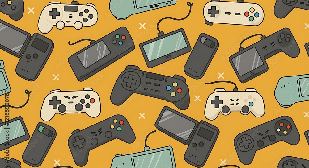 Poster seamless background video game controller gamepad background gadgets seamless pattern