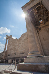 Close-up of Archaeology ruin on Acropolis, Athens, Greece