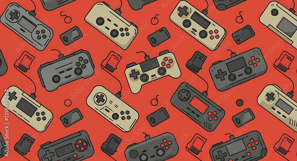 Poster seamless background video game controller gamepad background gadgets seamless pattern