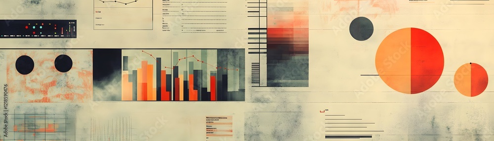 Poster abstract composition of colorful charts and data visualization elements, perfect for representing bu