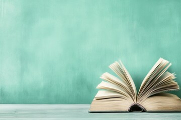 Open book pastel green background