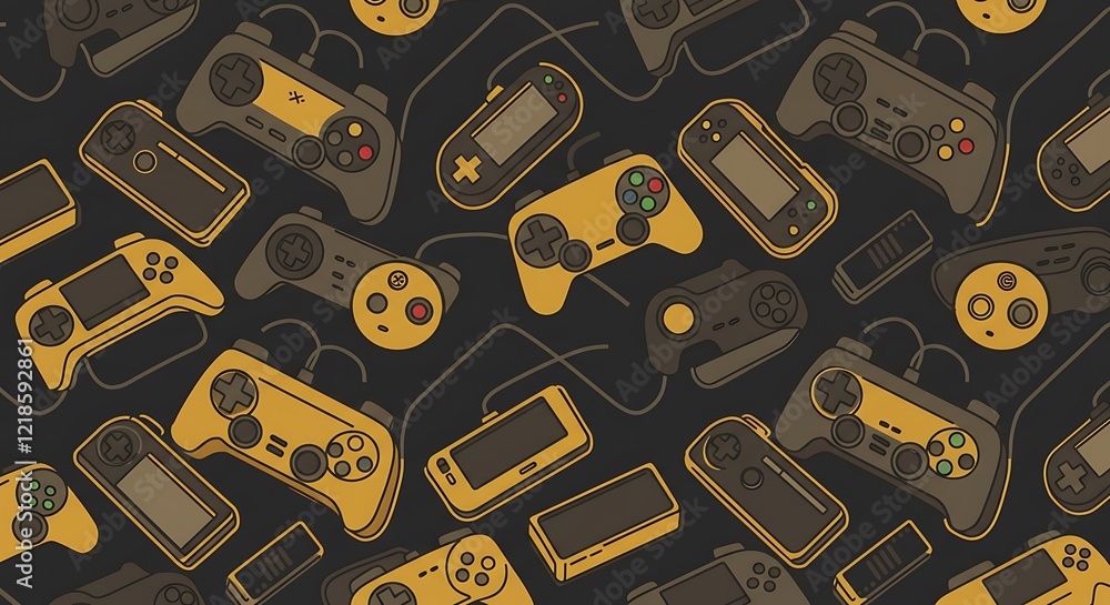 Poster seamless background video game controller gamepad background gadgets seamless pattern