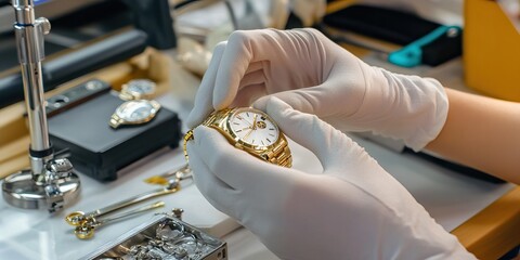 Precision Work On A Gold Watch With Tools And Parts