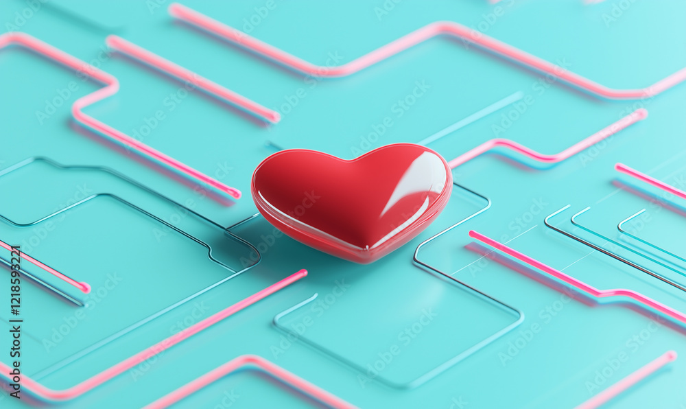 Aufkleber heart symbolizing data-driven marketing insights digital landscape 3d visual creative environment cl