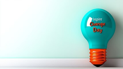 Light bulb with inspire Change Day text on a minimalist background.