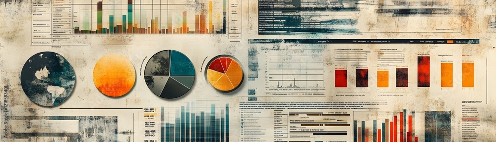 Poster this abstract infographic showcases various data visualizations, including graphs, charts, and stati