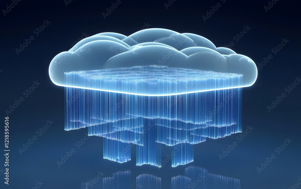 Aufkleber a futuristic depiction of a cloud computing concept, featuring glowing blue layers that represent da