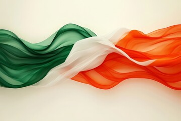 Colorful silk fabric representing the Irish flag flowing gracefully against a light background