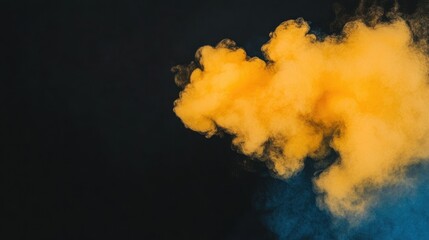 Yellow smoke cloud on dark background