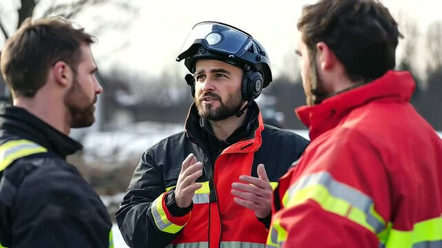 First Responder Team Strategizing at Disaster Relief Site