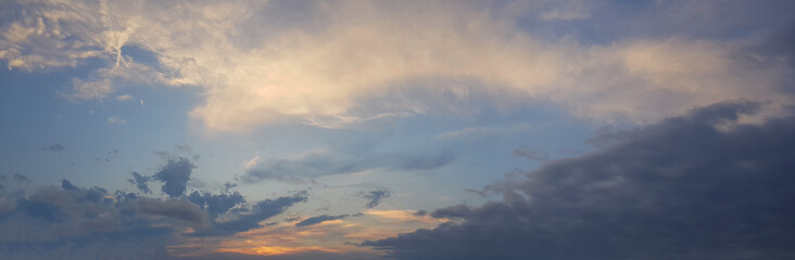 Summer sunset sky landscape. Romantic sky clouds and sunlight