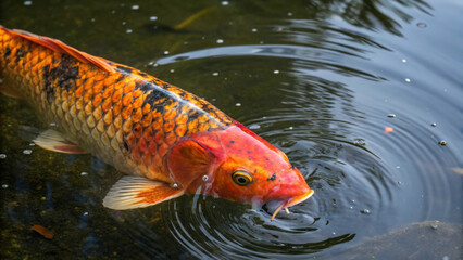 Dynamic koi fish swimming in water, creating ripples and splashes