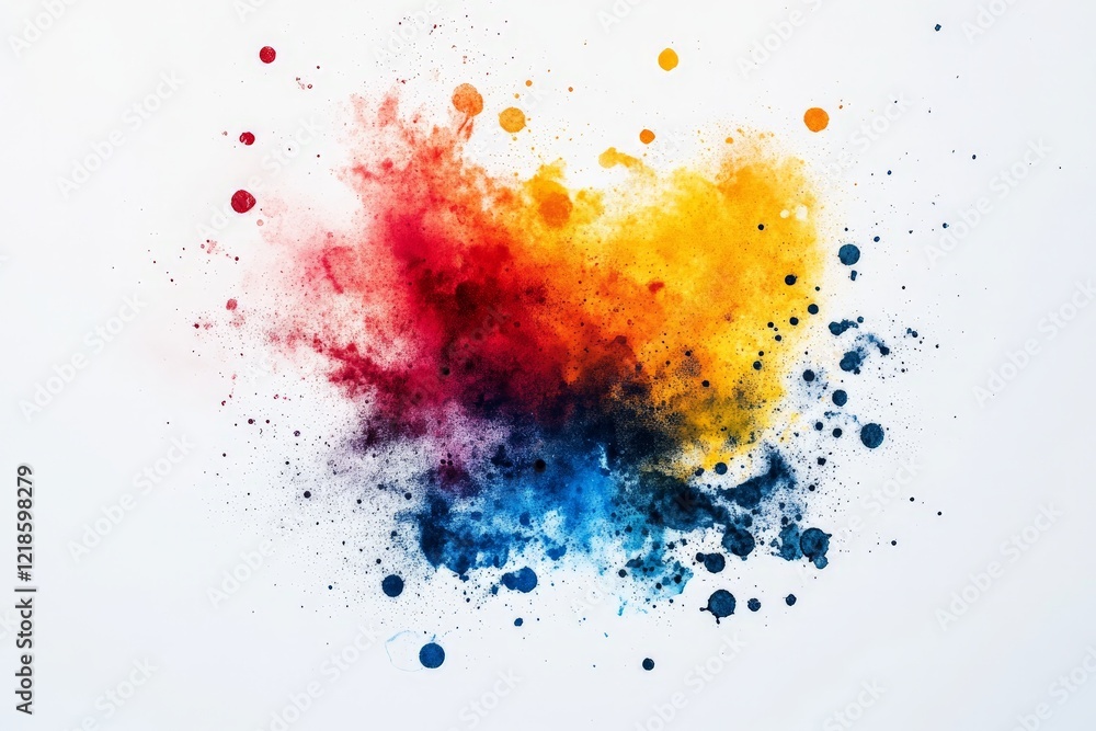 Poster vibrant splash of colors on a white background created by powder pigments displaying an abstract art