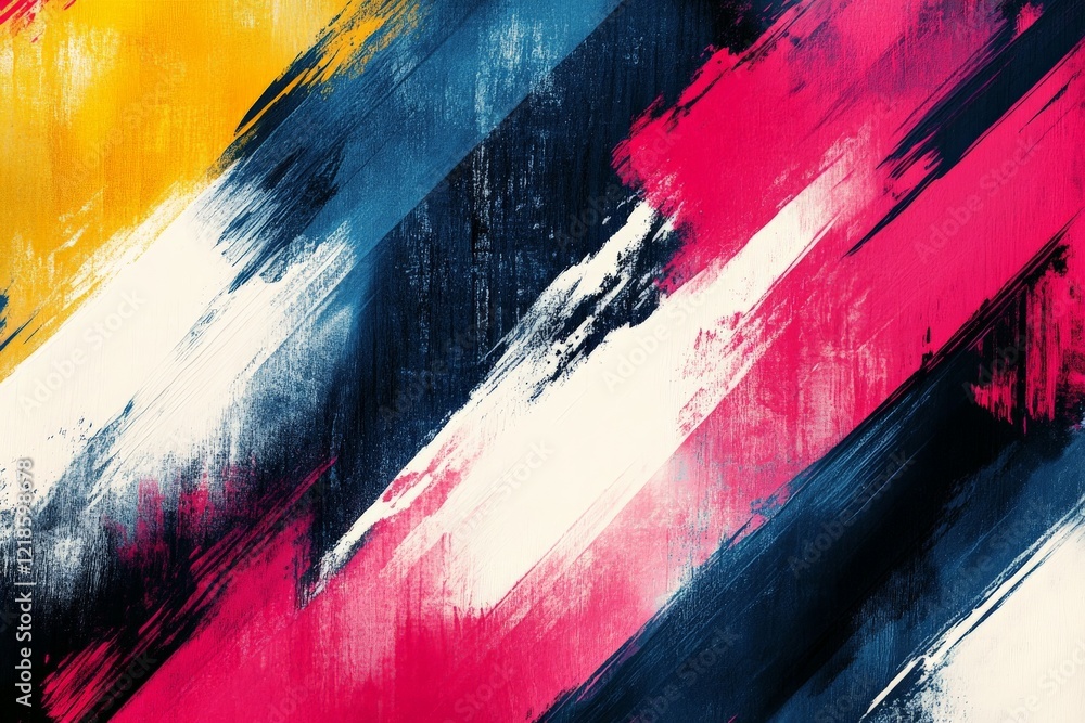 Poster abstract painting featuring bold strokes in vibrant colors and dynamic composition on a textured can
